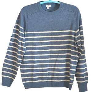 J.Crew Mens Crewneck Sweater Blue Striped Linen Blend Nautical Coastal XL NWT